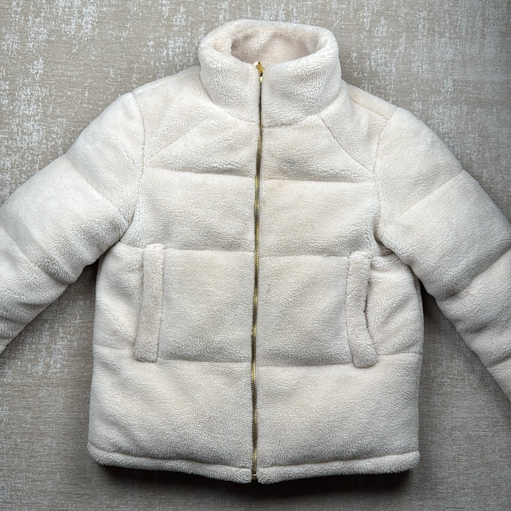 ! REBECCA MINKOFF Fuzzy Cream Natural Color Lined Puffer Jacket #RM-982, Sz S